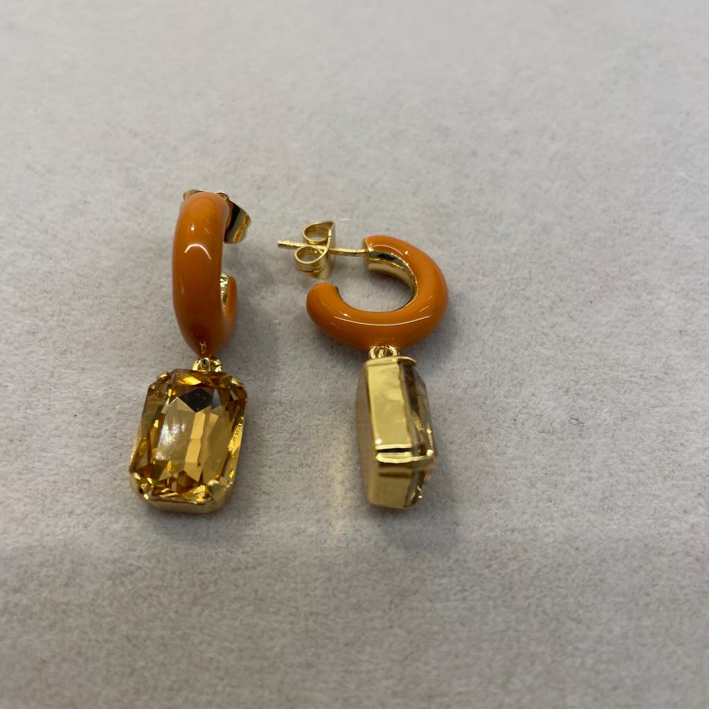 Orecchini cristallo pendente arancio