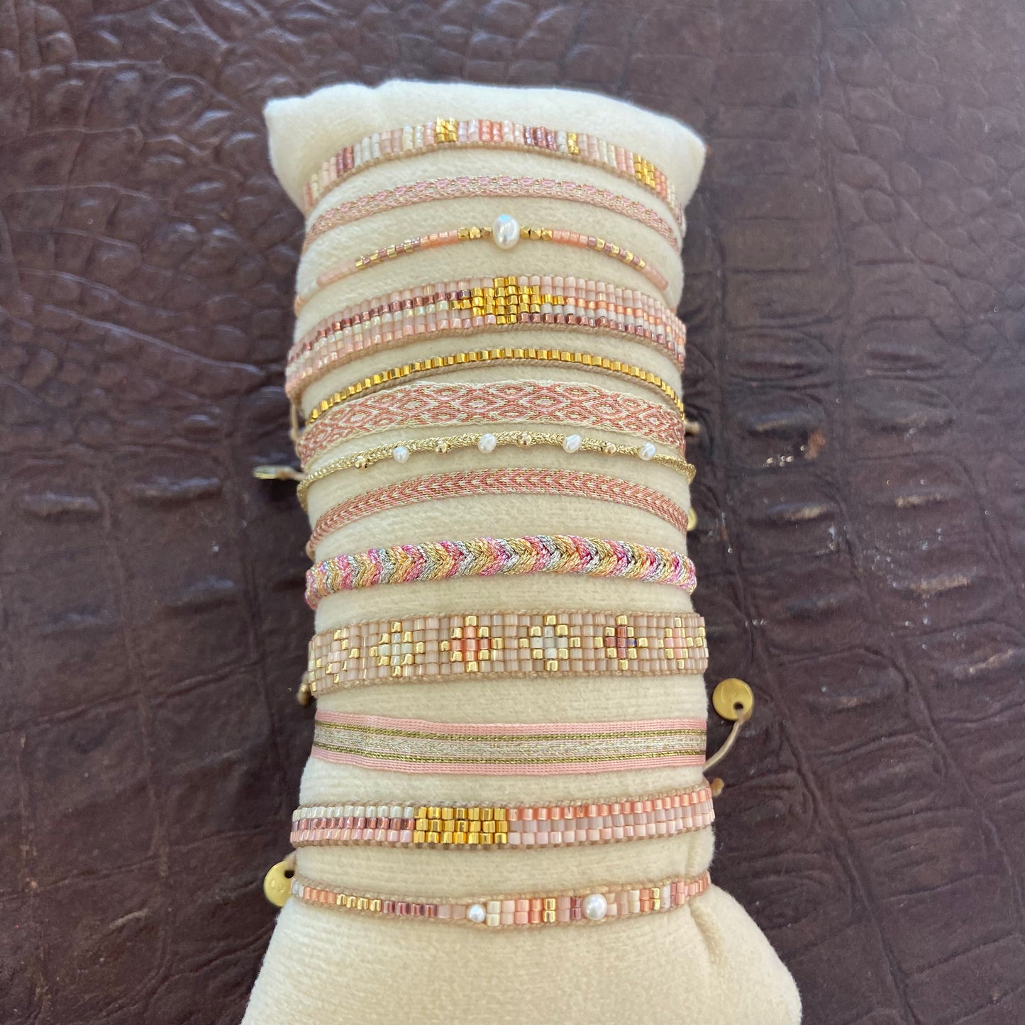 Bracciale perline e tessuto