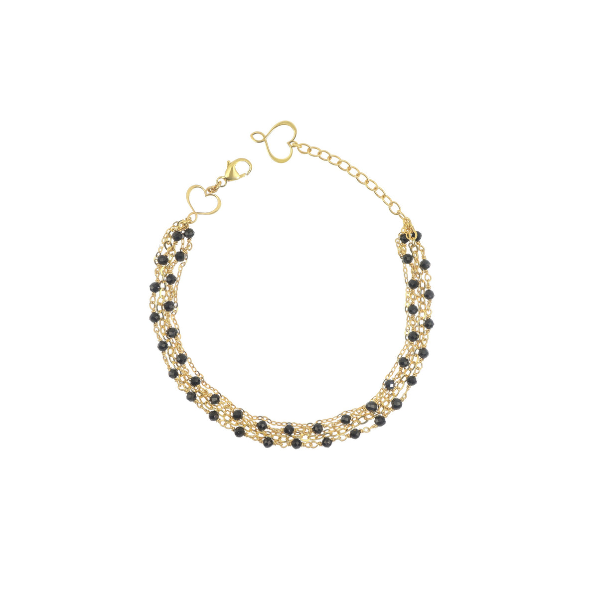 Bracciale 2 fili Trame in argento 925 galvanica oro giallo con rosario spinello e catene