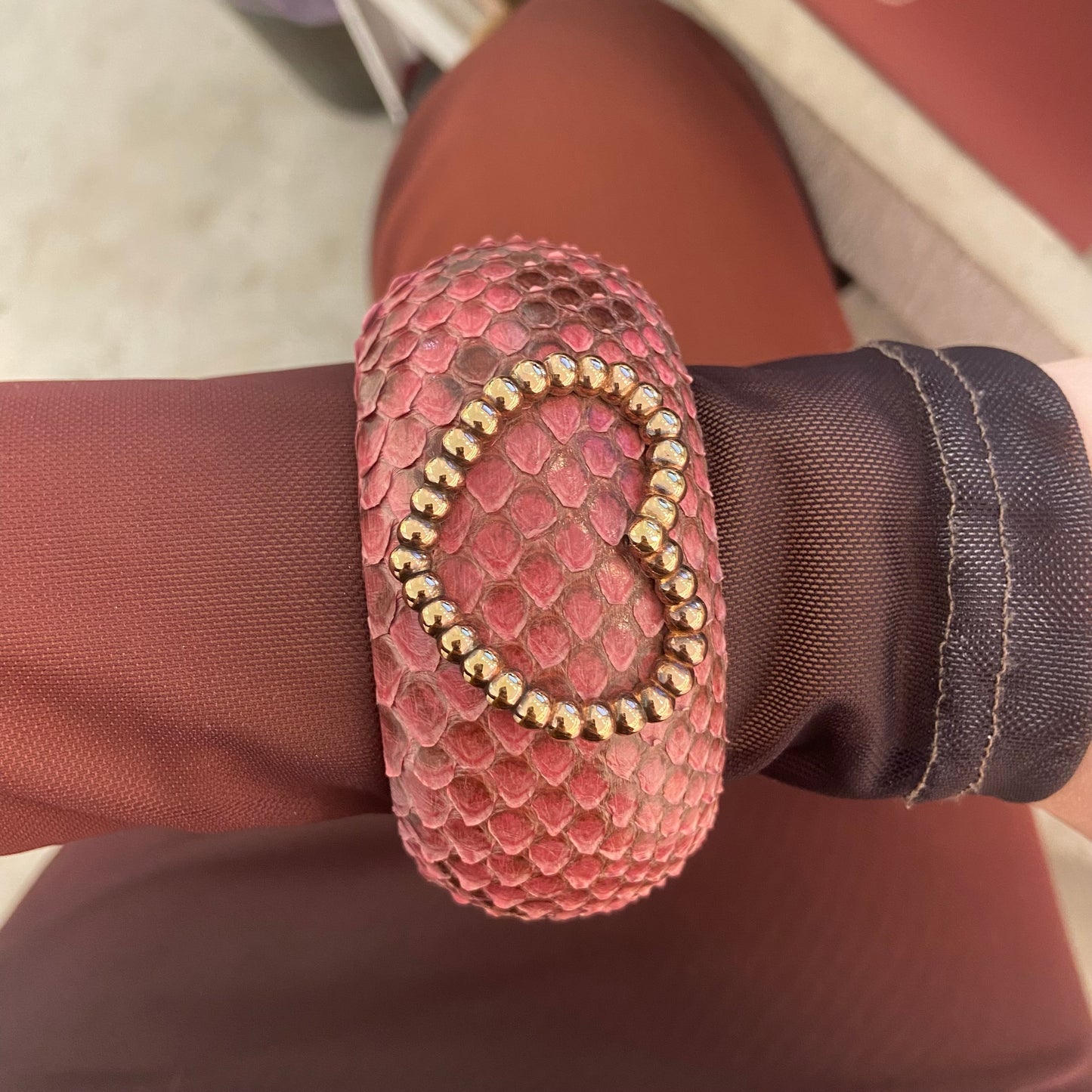 Bracciale Rigido Pitonato Rosa Cuore Grande