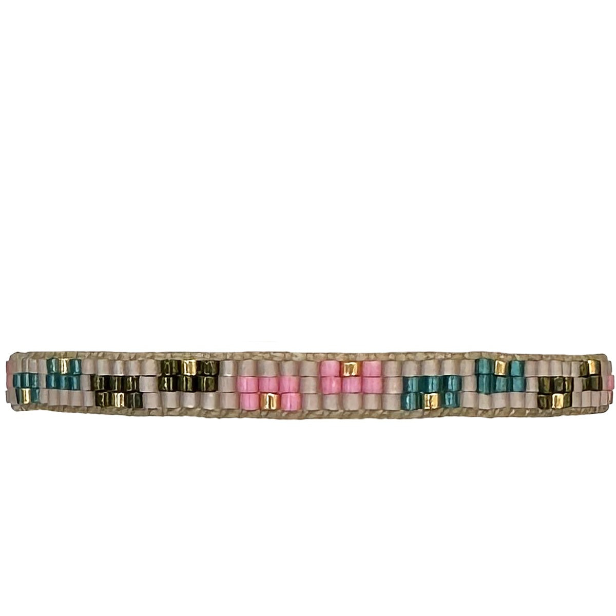 Bracciale con perline verdi e rosa
