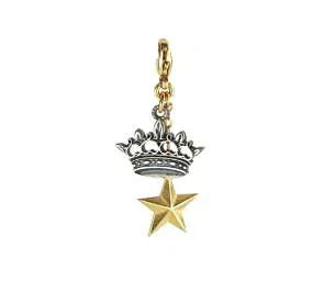 Componente Segni di Te in argento 925 galvanica oro giallo e brunito con corona e stella tridimensionale pendenti