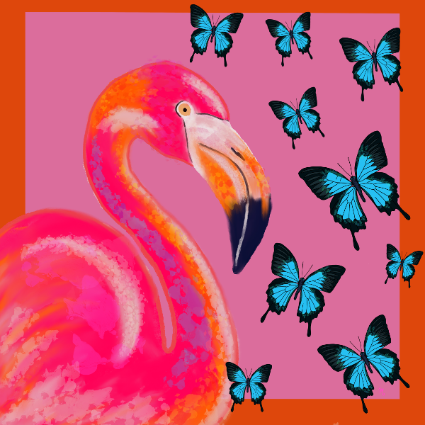 Pareo/Foulard di seta con fenicottero 100x100