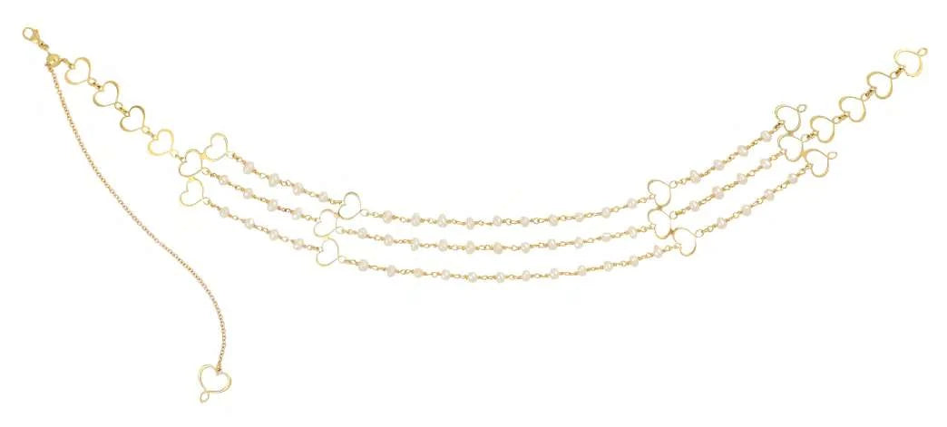 Girocollo 3 fili Trame in argento 925 galvanica oro giallo con rosario di perle bianche