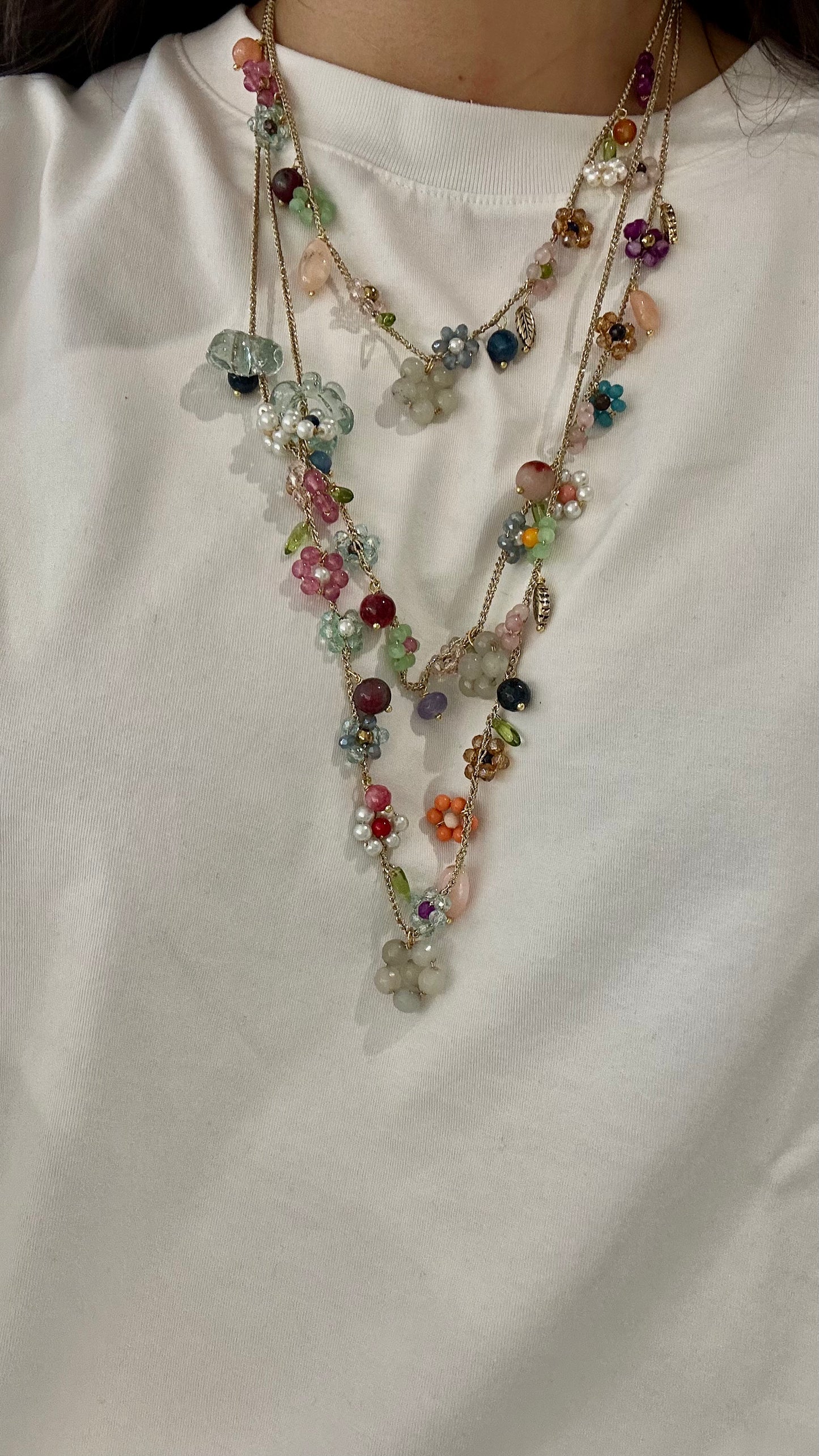Collana confine di fiori colorati e filo lurex