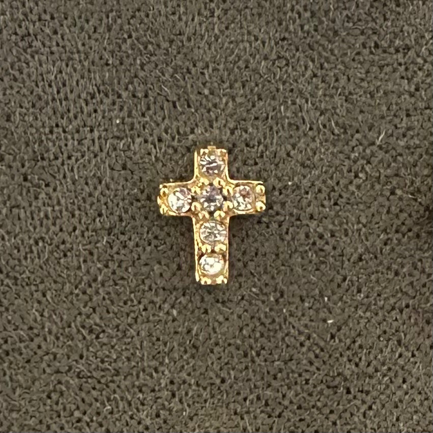orecchini piercing zag a lobo con croce cristiana di zirconi bianchi