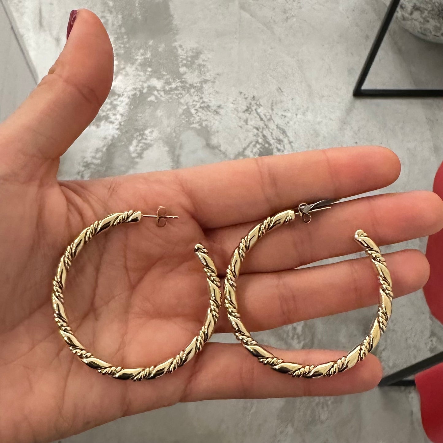 orecchini zag torchon con corda bagno oro giallo grosso