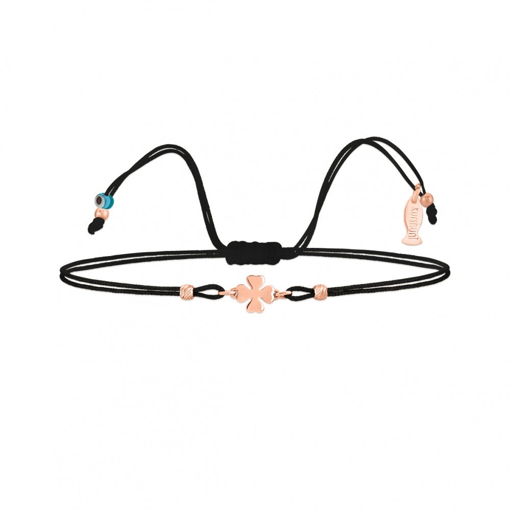 bracciale rosegold quadrifoglio laccio nero