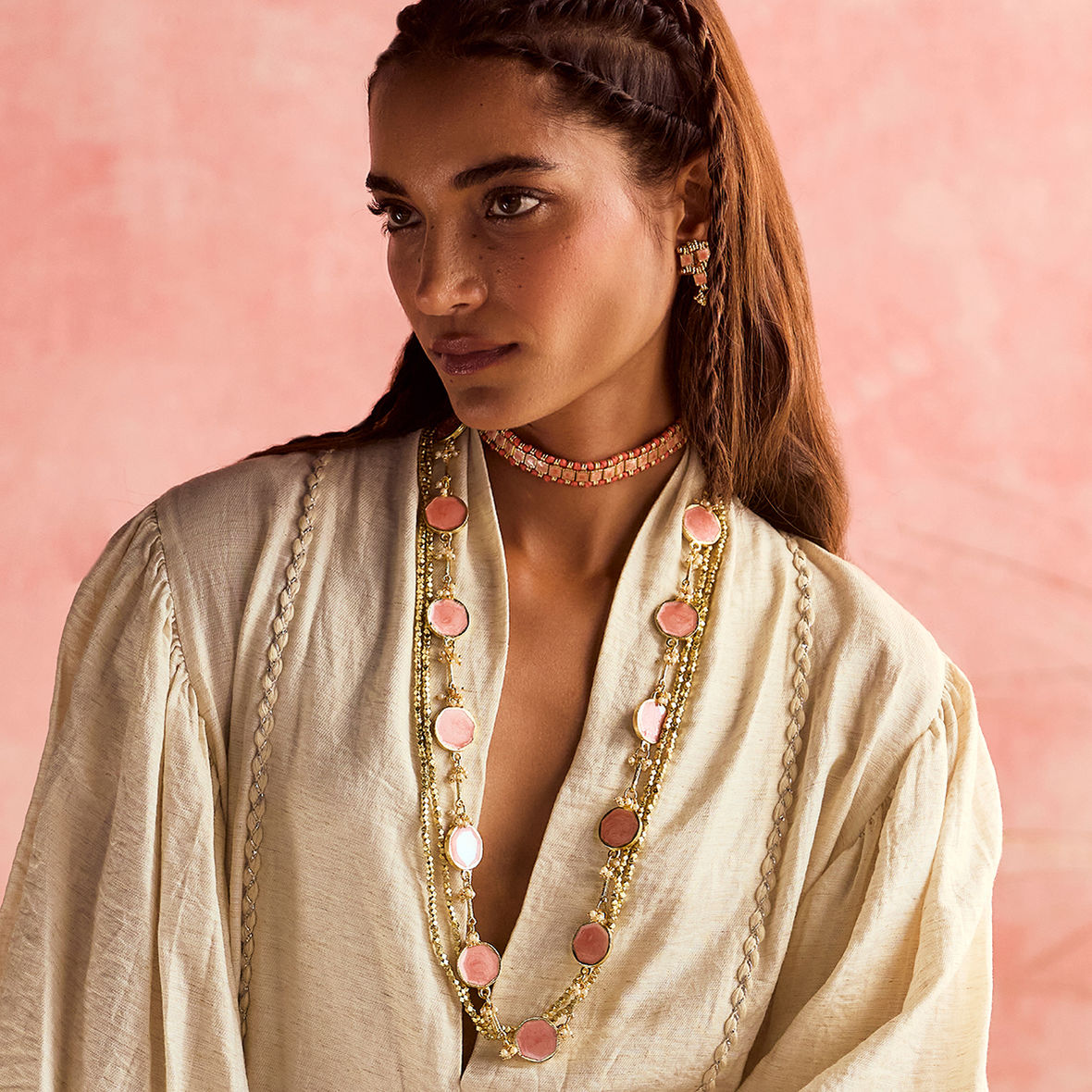 Collana Lunga Dischi Rosa