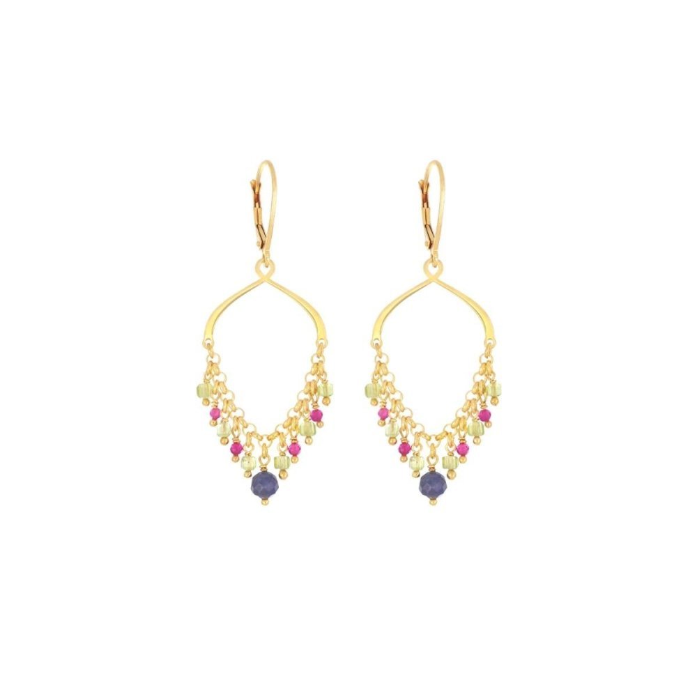 COPPIA DI ORECCHINI FRANGE PERIDOTO TANZANITE E RUBELLITE