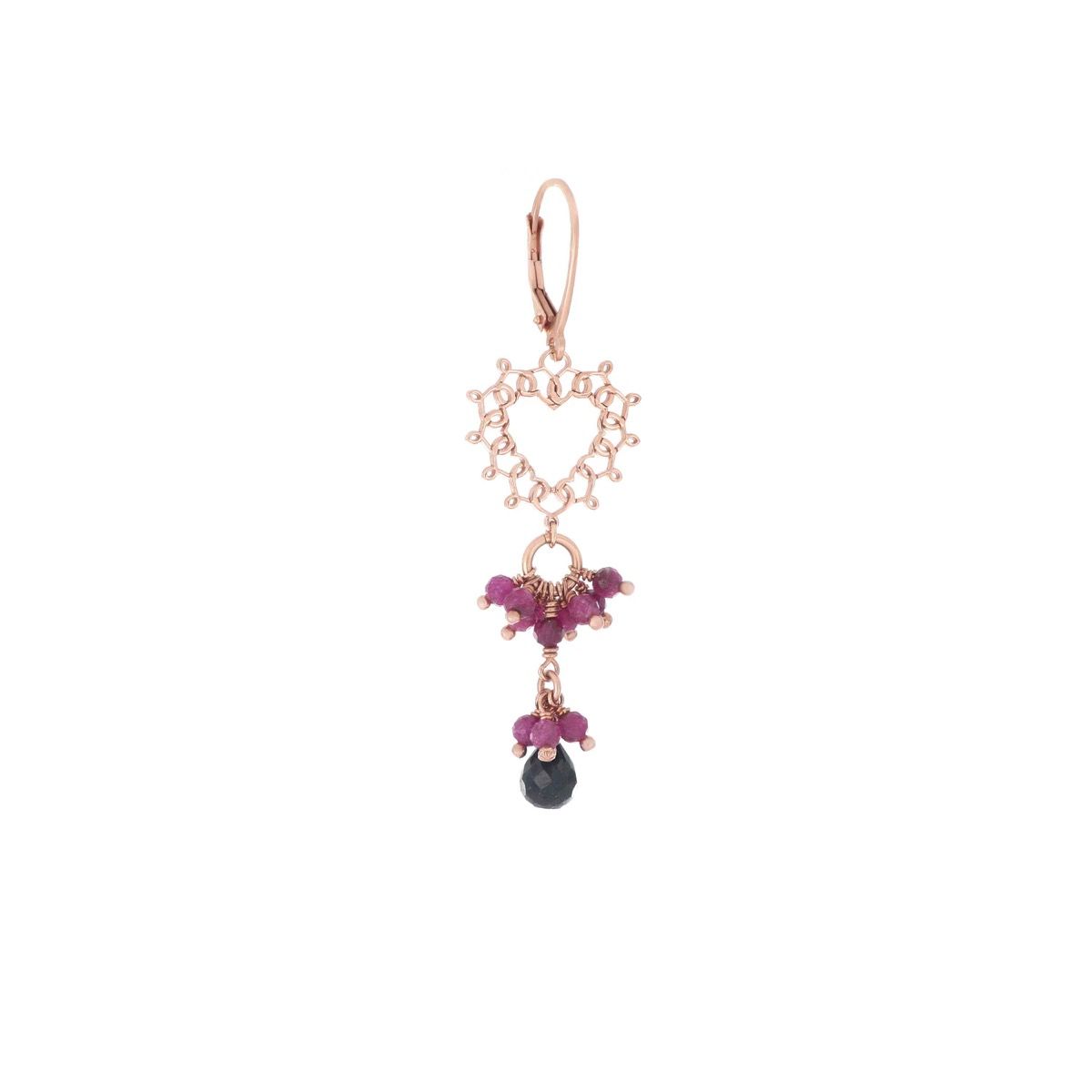 ORECCHINO CUORE SACRO RUBINI E SPINELLO LUNGO