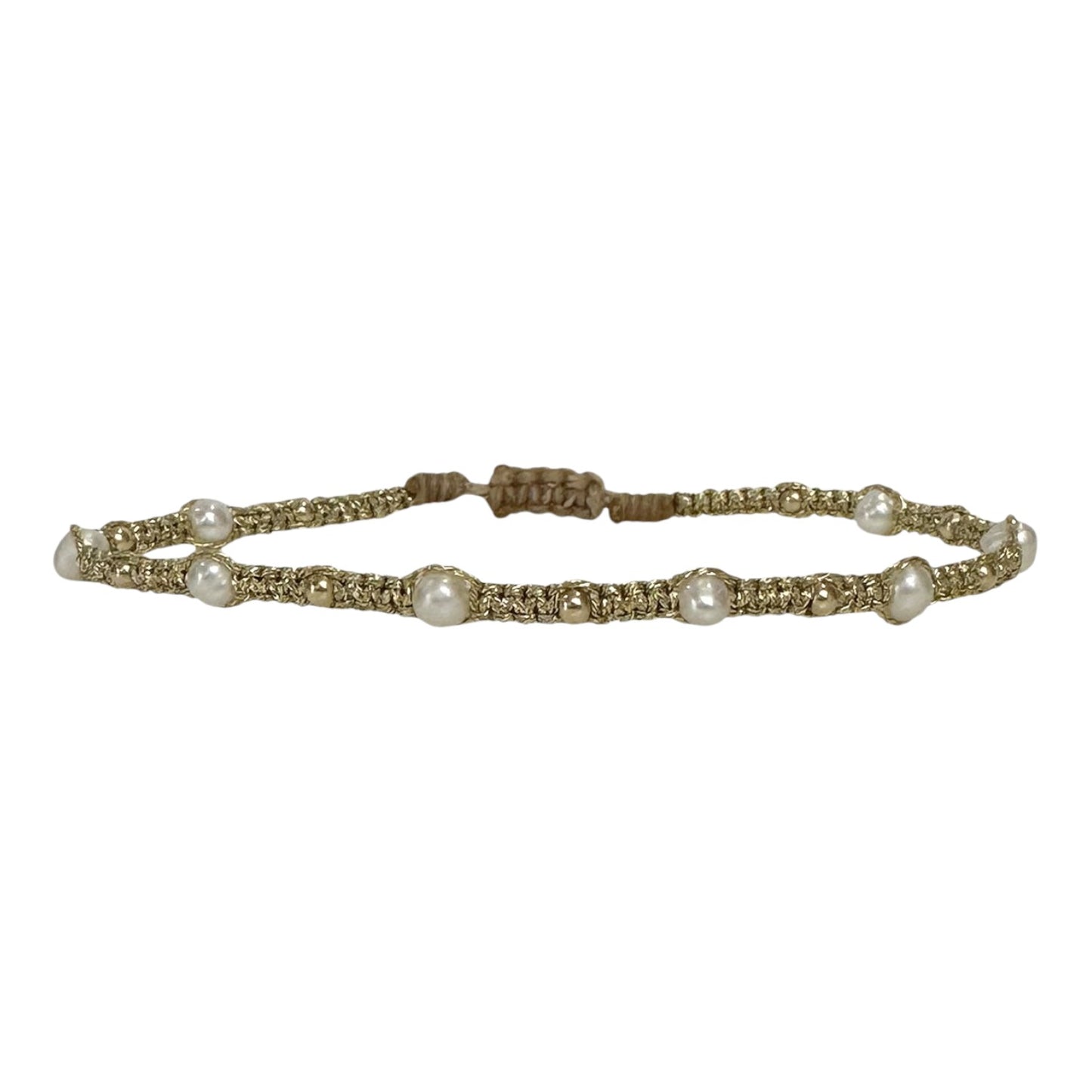Bracciale tessuto dorato e perline
