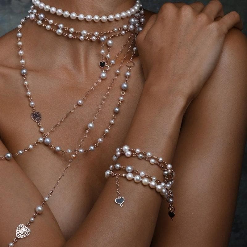 Gioielleria Granarelli Maman et Sophie Argento Bracciale Perle Bianche e Grigie BRLABBG