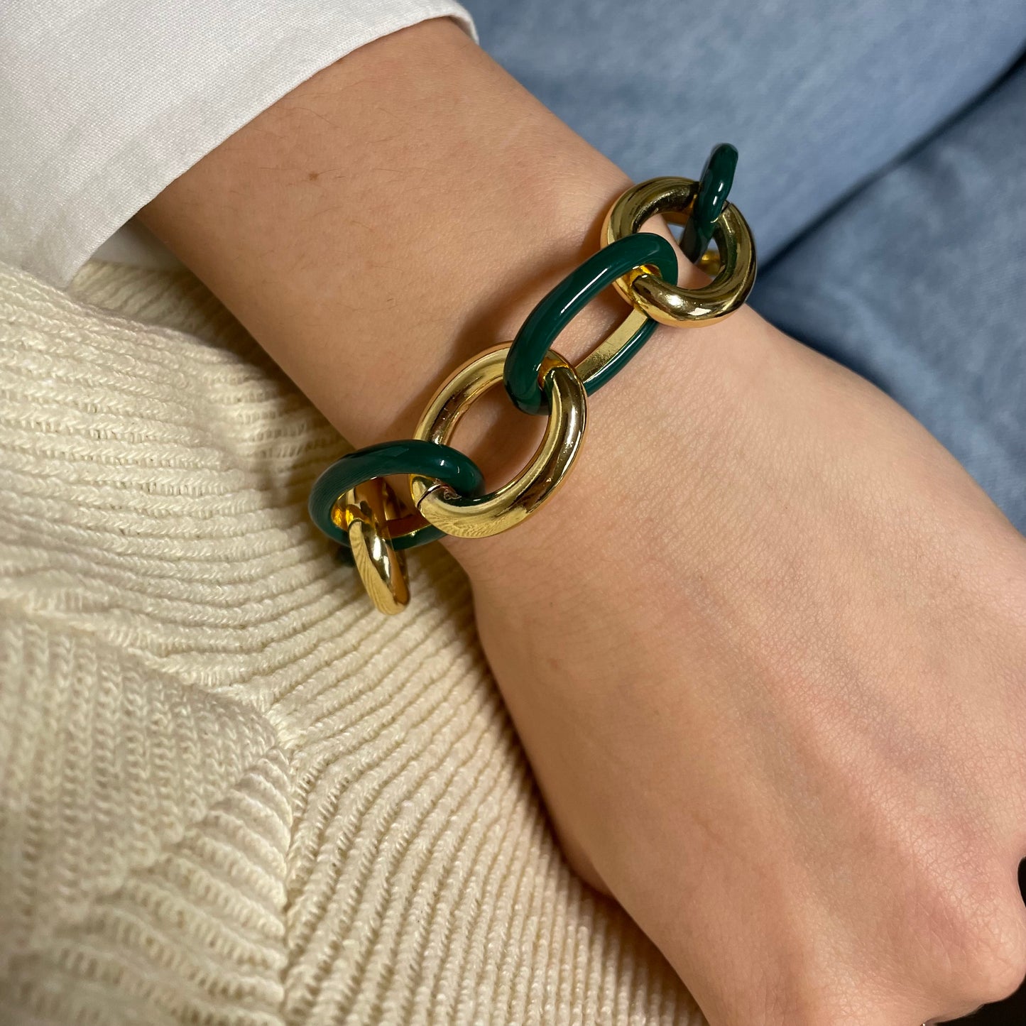 Bracciale catena verde e Argento dorato
