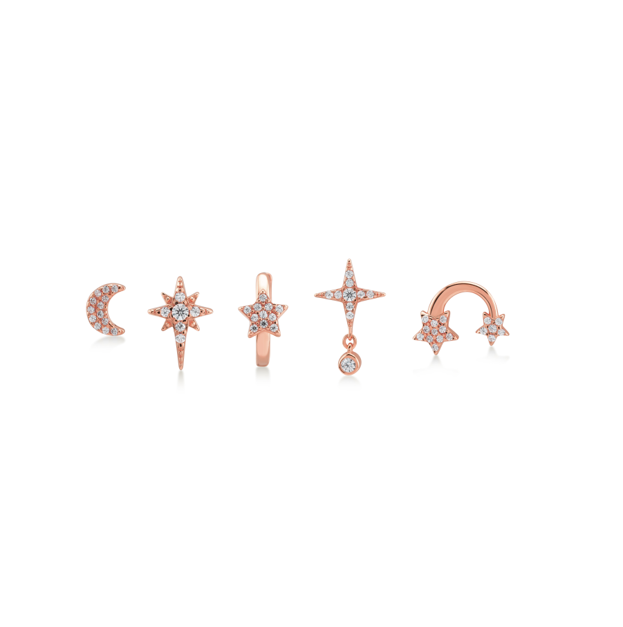 Finitura Yellow Gold , Zirconi Bianchi , Set 5 orecchini