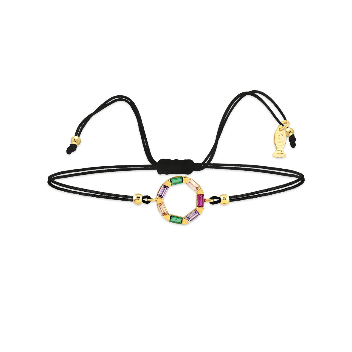 Finitura Yellow Gold , Zirconi Multicolore , Stringa Black