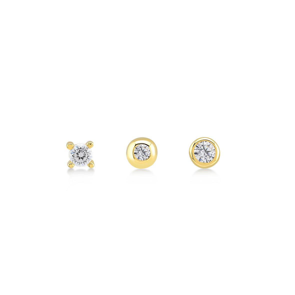 Finitura Yellow Gold , Zirconi Bianchi , Set 3 orecchini