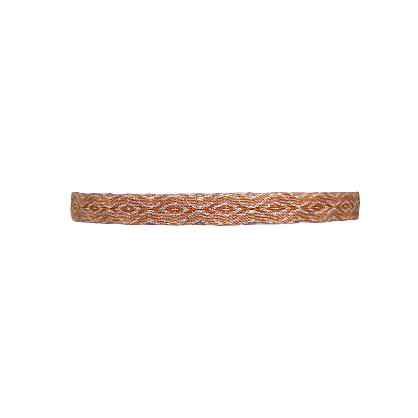 Bracciale in tessuto rosa arancio argento