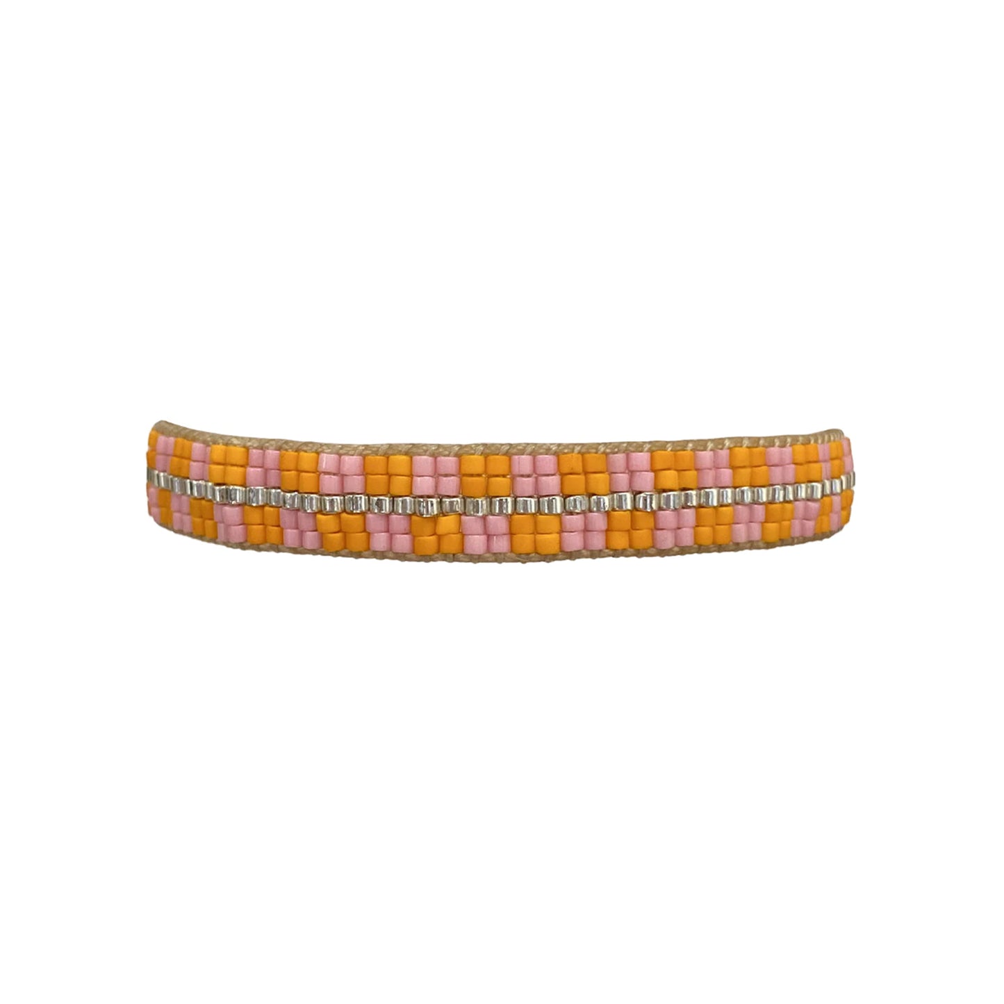 Bracciale con perline arancio rosa argento