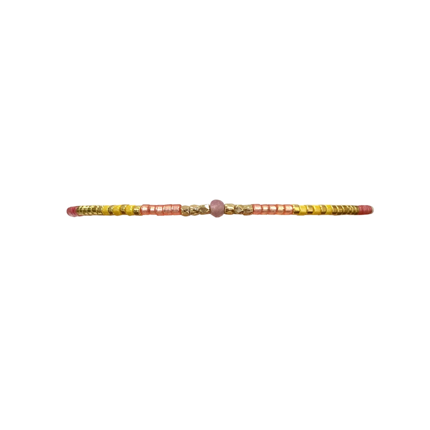 Bracciale con pietra tormalina rosa e perline sfaccettate in oro vermeil