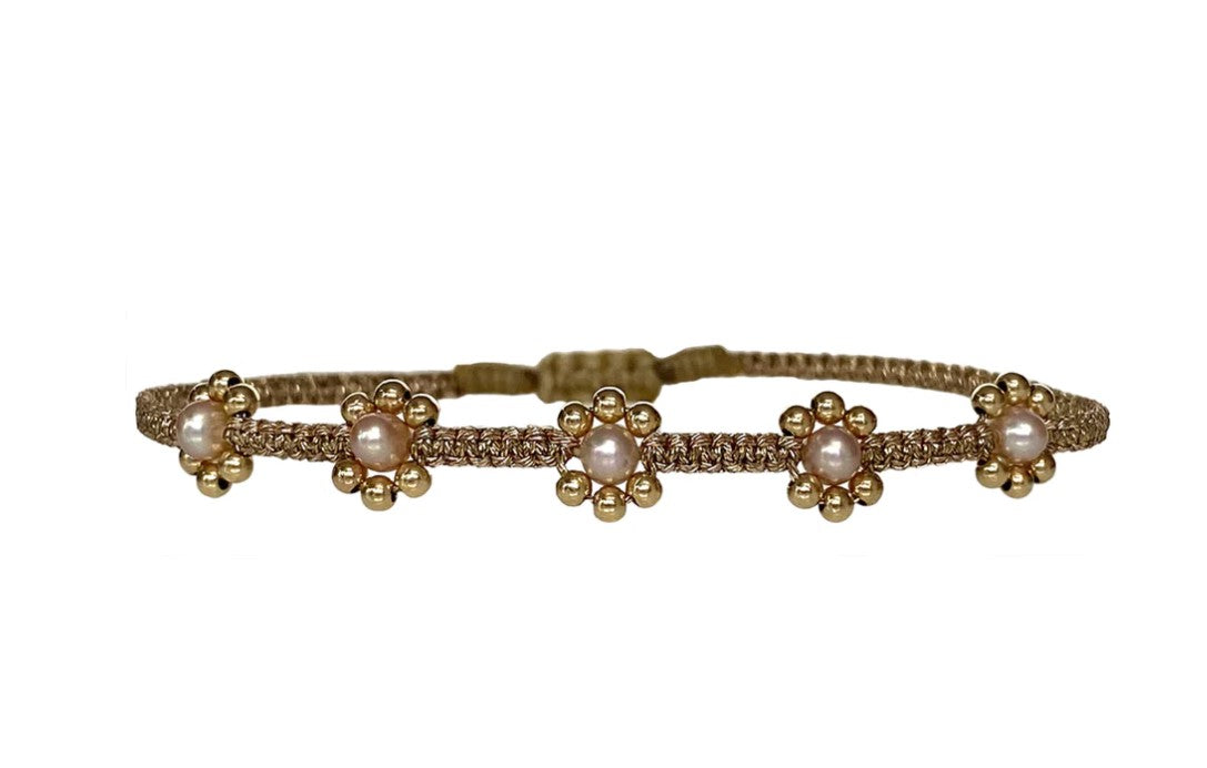 Bracciale fiorellini perle di acqua dolce e perline oro 14kt