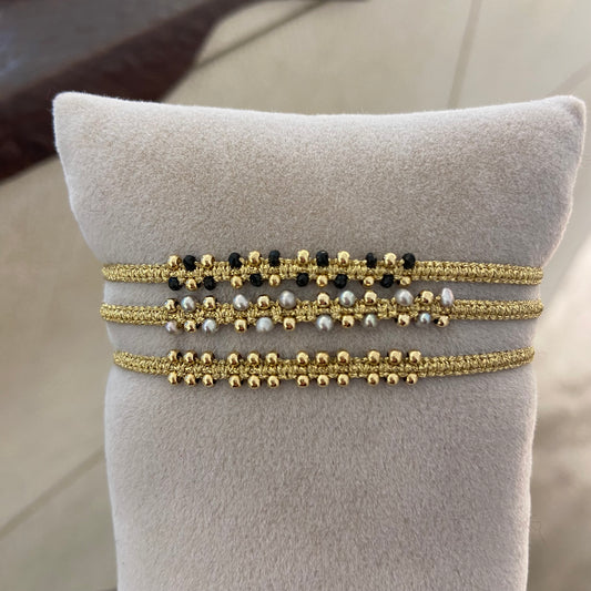 BRACCIALE FILO ORO E DOPPIA FILA DI PERLINE