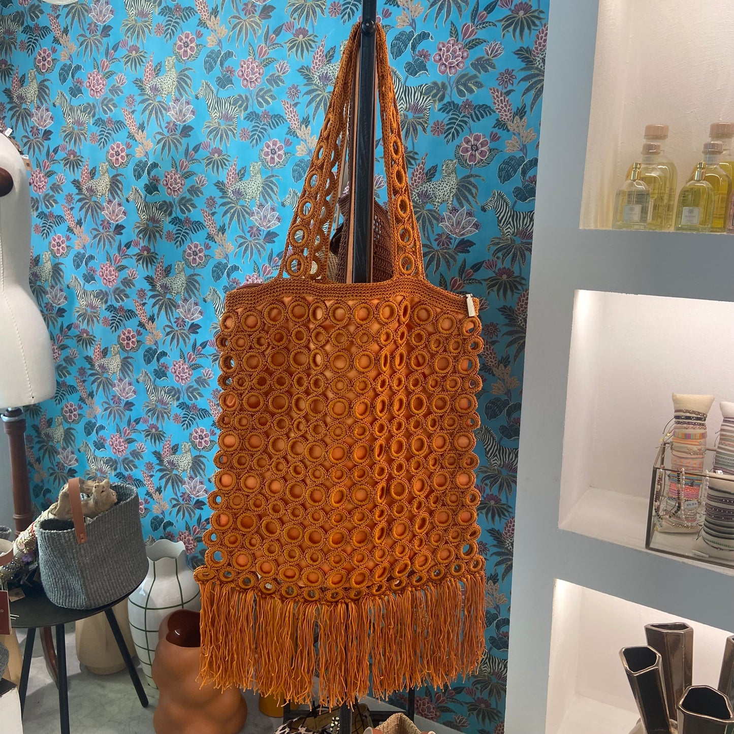 Fringe ring bag, ochre