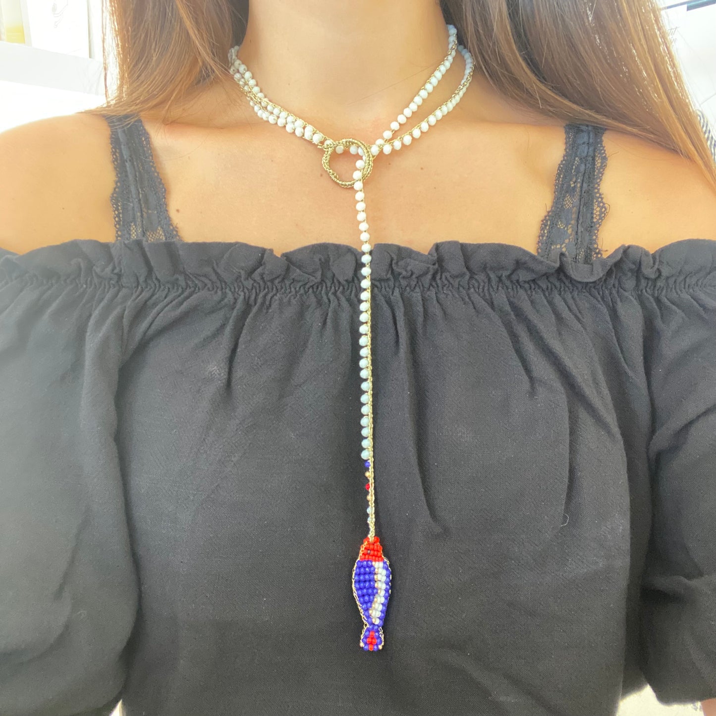 Collana lurex e pesce doppio
