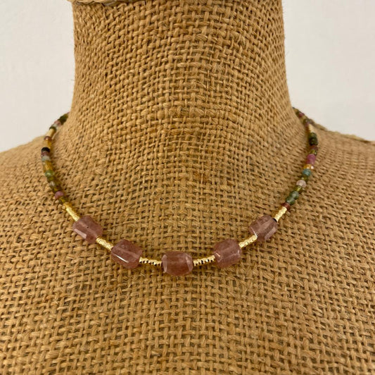 Collana pietra multicolor e tormaline