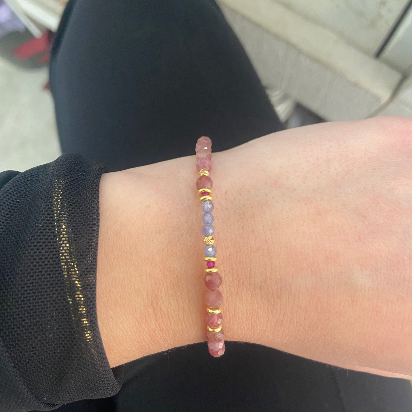 BRACCIALE PIETRE DI TORMALINA E TANZANITE