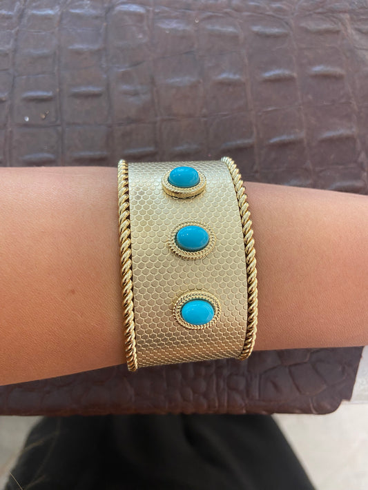 Bracciale Rigido Dorato con pietre turchesi