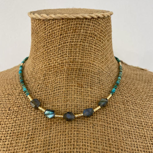 Collana  pietra turchese e labradorite