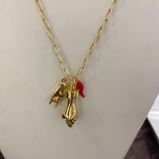 Collana Argento con ciondoli Pugno Corna e Cornetto