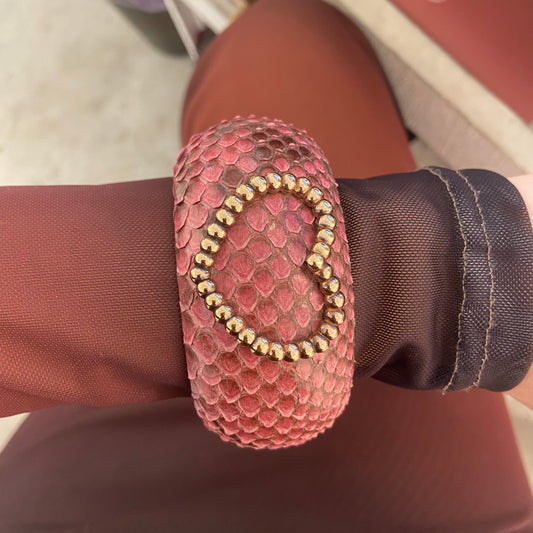 Bracciale Rigido Pitonato Rosa Cuore Grande