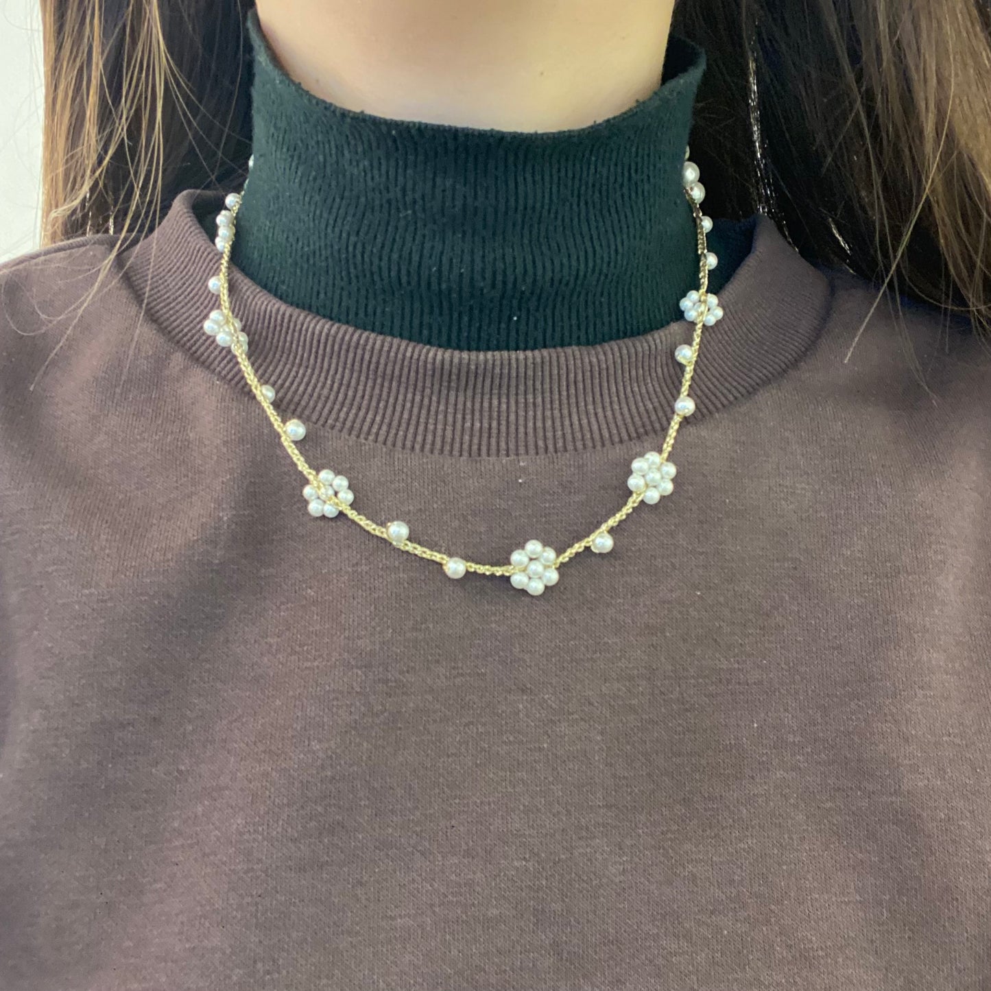 Collana Perle Bianche Piccole filo lurex