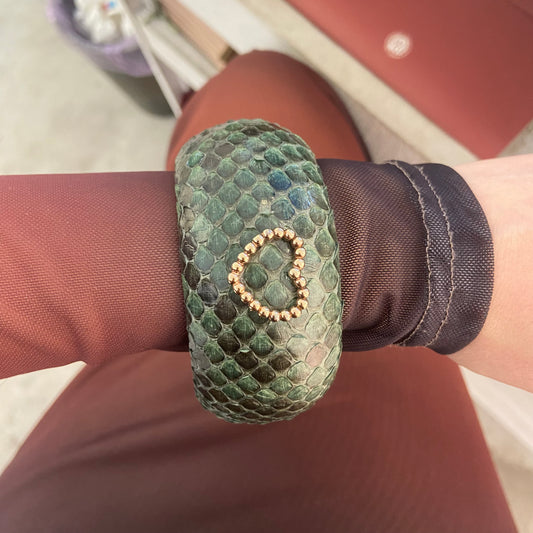 Bracciale Rigido Pitonato Verde Cuore Grande