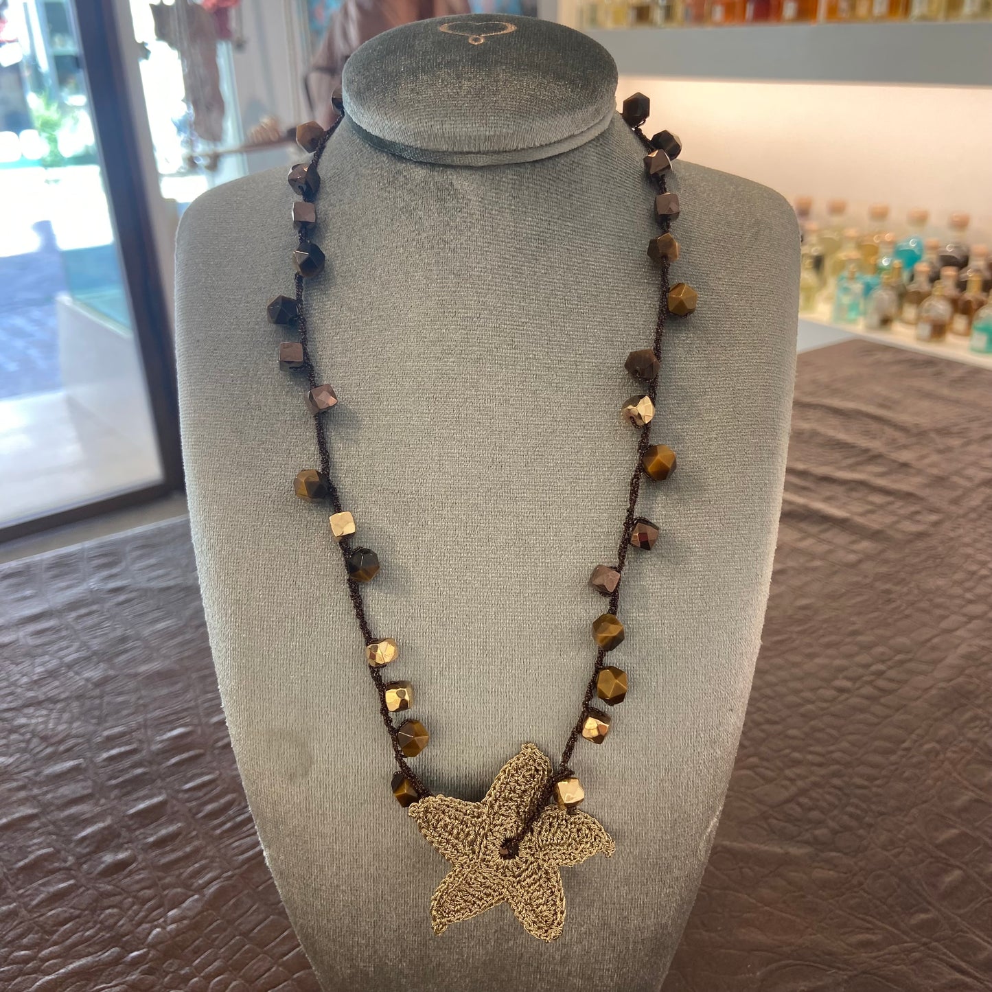 Collana occhio di tigre e filo lurex