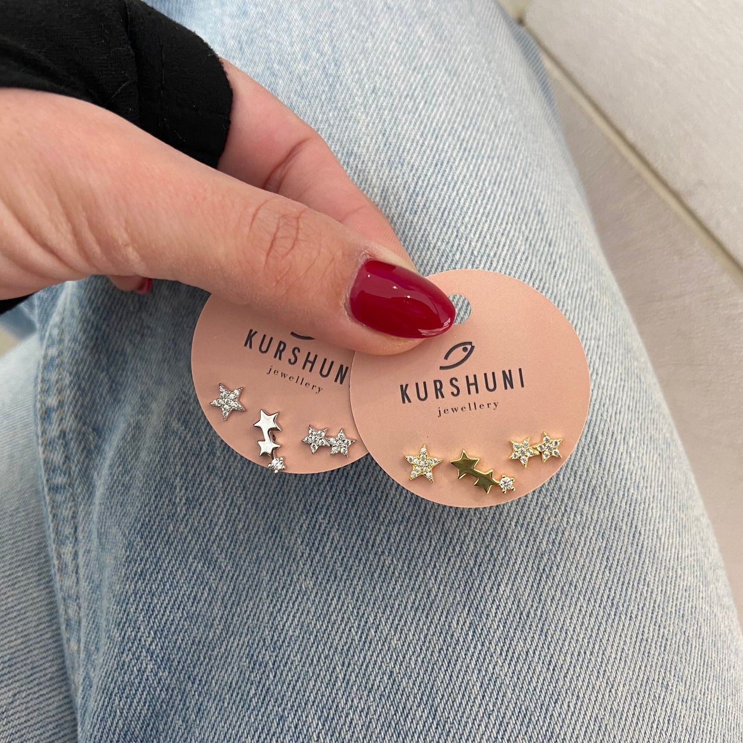 Finitura Yellow Gold , Zirconi  Bianchi , Set 3 orecchini Stelline