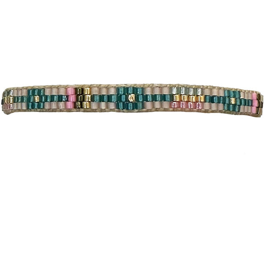 Bracciale con perline verdi e rosa