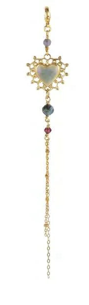 Componente Segni di Te in argento 925 galvanica oro giallo con cuore sacro smaltato, tanzanite, acquamarina, granato