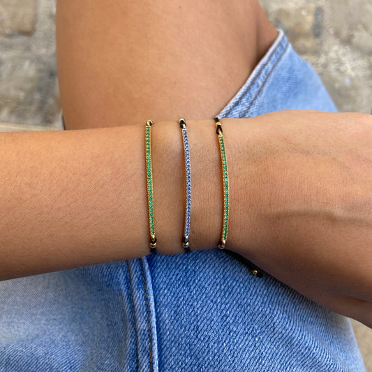Bracciale filo nero barretta verde rosata