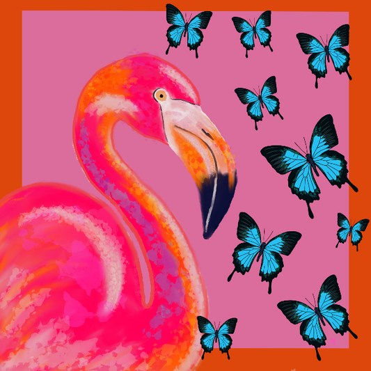Pareo/Foulard di seta con fenicottero 100x100