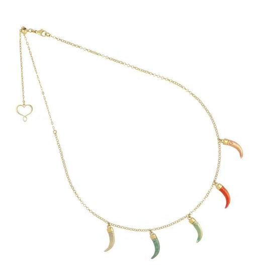 Girocollo Talismani in argento 925 galvanica oro giallo con 5 zanne smaltate pendenti