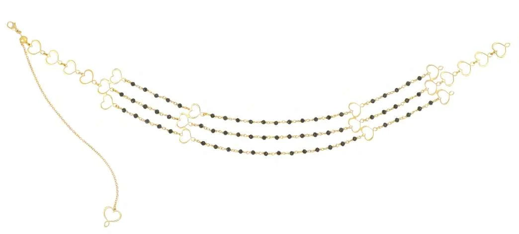 Girocollo 3 fili Trame in argento 925 galvanica oro giallo con rosario spinello