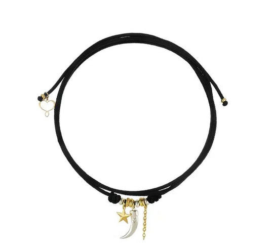 Girocollo cordino Segni di Te in argento 925 galvanica oro giallo con charms catena, stella e corno medio
