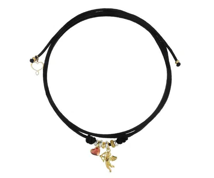 Girocollo cordino Segni di Te in argento 925 galvanica oro giallo con charms cupido e cuore