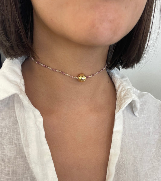 Choker uncinetto rosa e sabbia