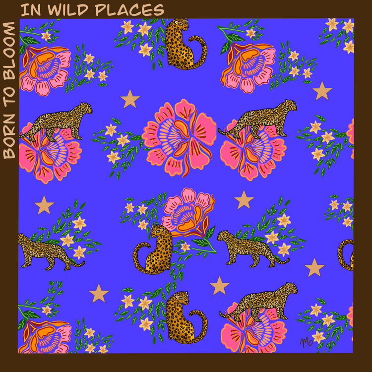 Pareo/Foulard in seta blu leopardata 65x65