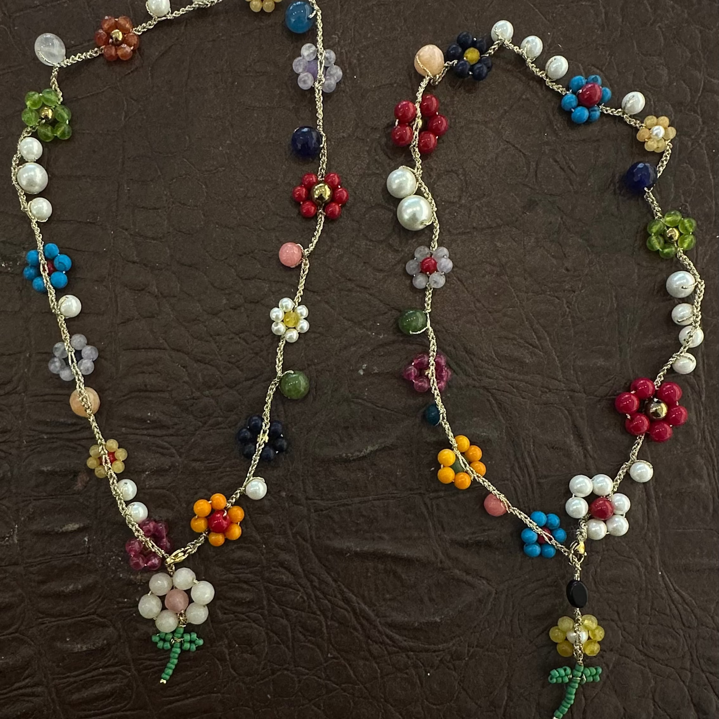 Collana perline colorate  fiori filo lurex