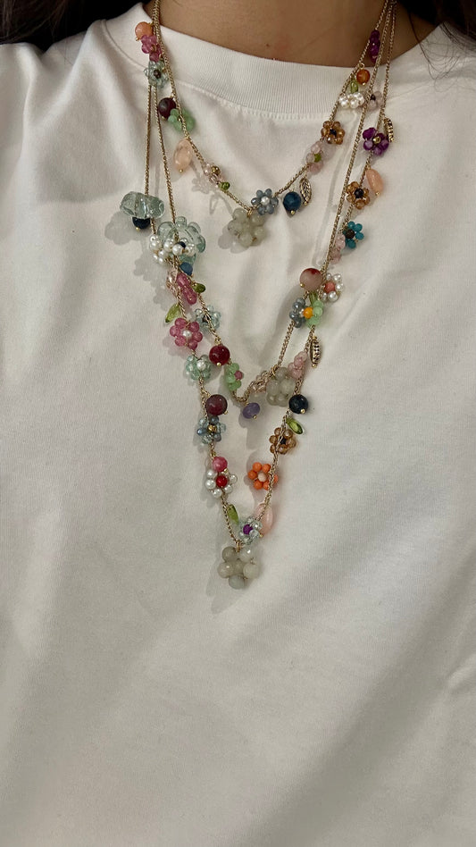 Collana confine di fiori colorati e filo lurex